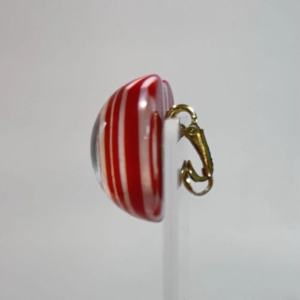 Vintage Trifari Clip On Round Earrings Retro Candy Stripe